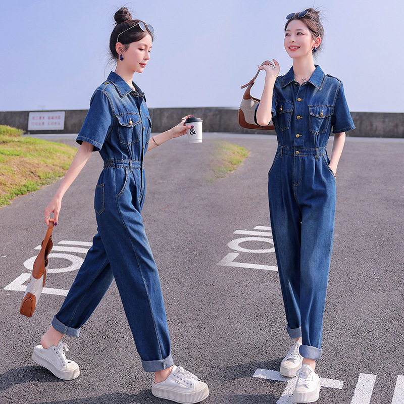 实拍工装牛仔连体裤女欧