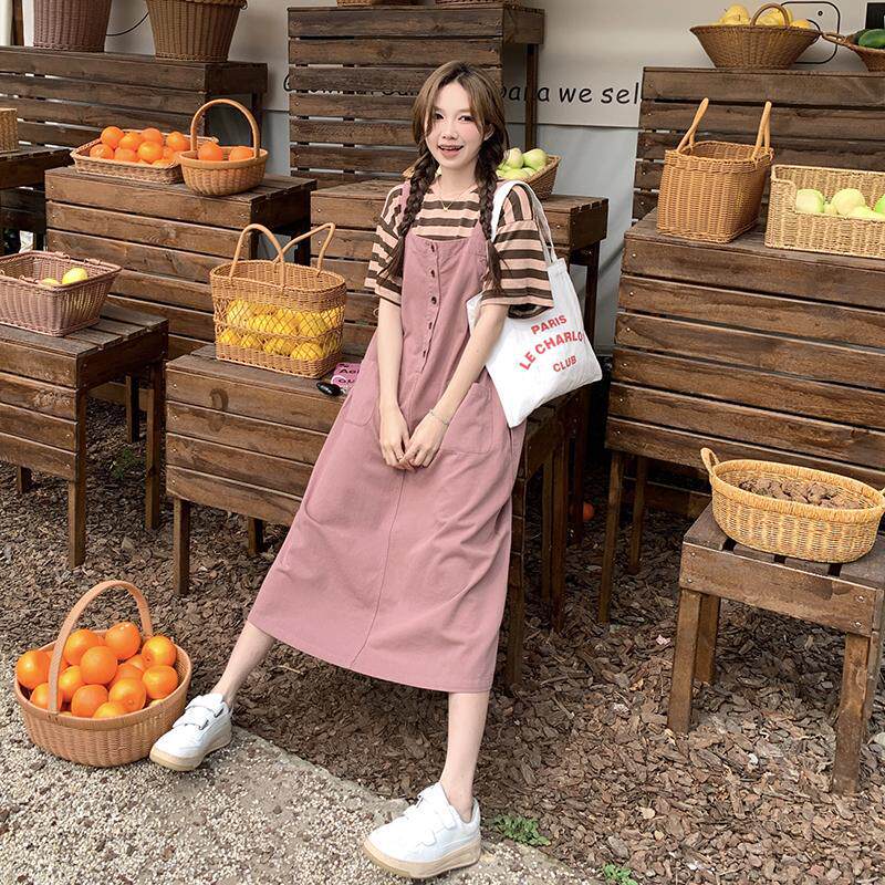 实拍粉色背带裙女夏季202