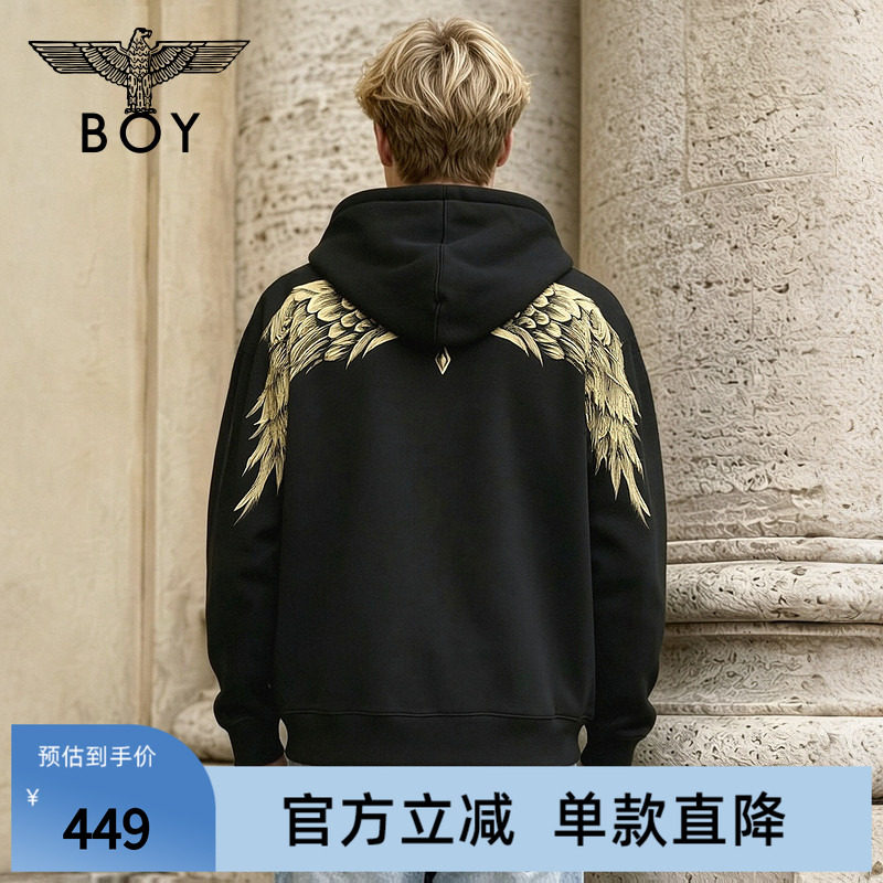 BOYLONDON春季男女同款烫金潮牌时尚连帽卫衣开衫外套N06003