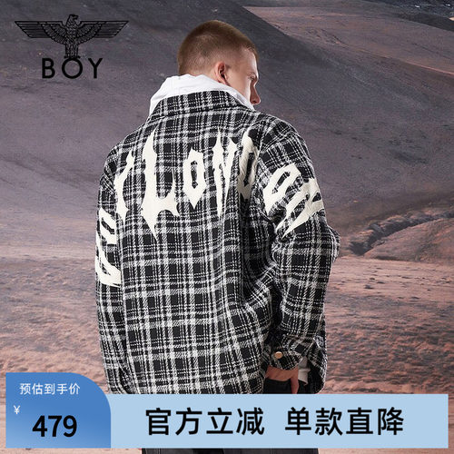 【小香风】BOYLONDON秋季情侣款黑白格纹休闲衬衫外套N21001