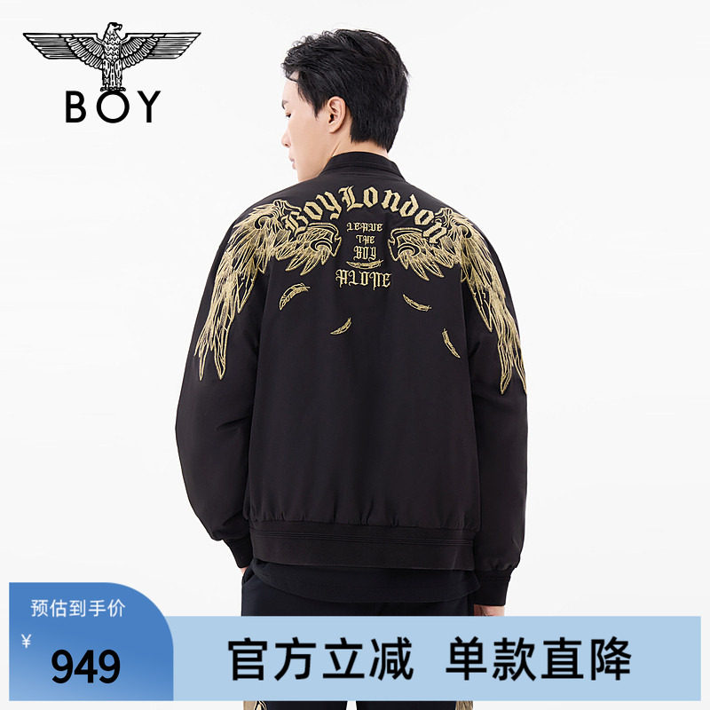 BOYLONDON秋冬男女同款外套黑金绣花短款棒球领棉服N2900