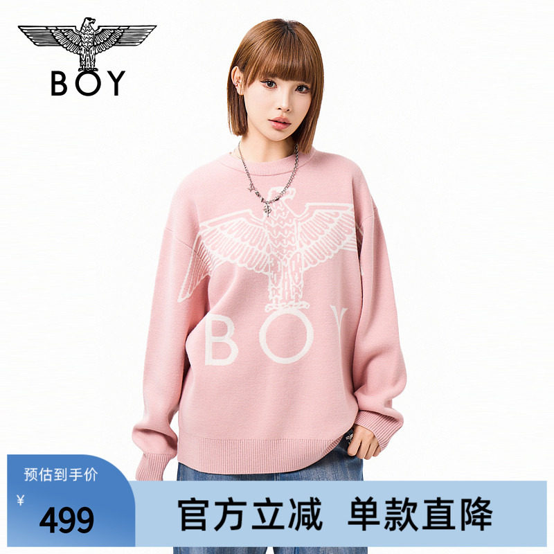 BOYLONDON冬季潮牌情侣款时尚慵懒保暖提花圆领套头毛衣N60905