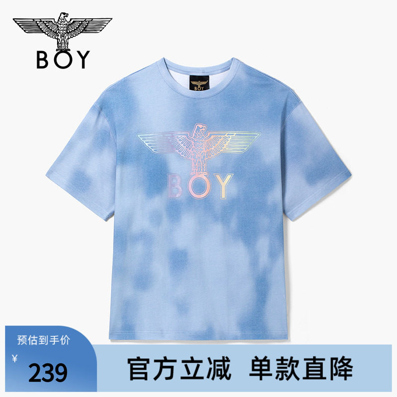 BOYLONDON潮牌时尚蓝色晕染纯棉男女短袖夏季款T恤N01049图片