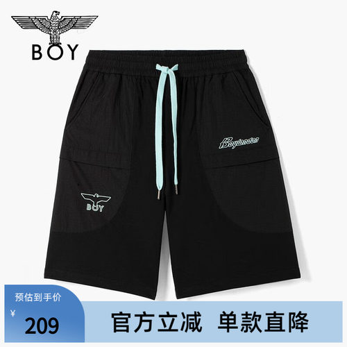 BOYLONDON夏季男女同款黑色工装抽绳经典潮牌街头休闲短裤N13003
