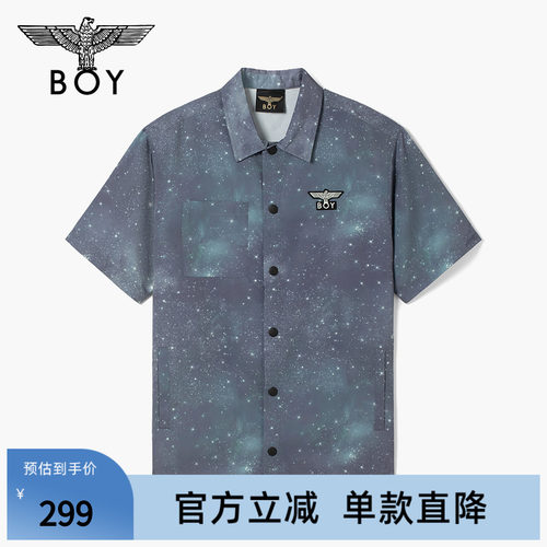 BOYLONDON潮牌短袖男女同款星空满印夜光休闲宽松时尚衬衫