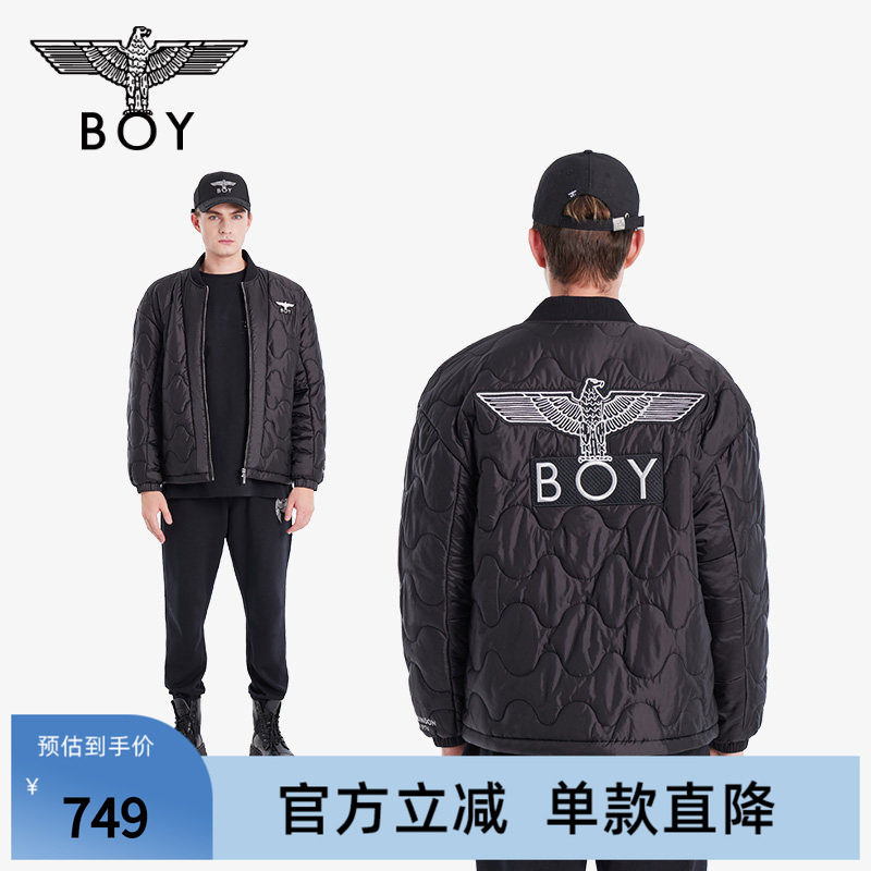 【太空少年】BOYLONDON秋冬男女款棒球领外套黑色老鹰棉服N29007