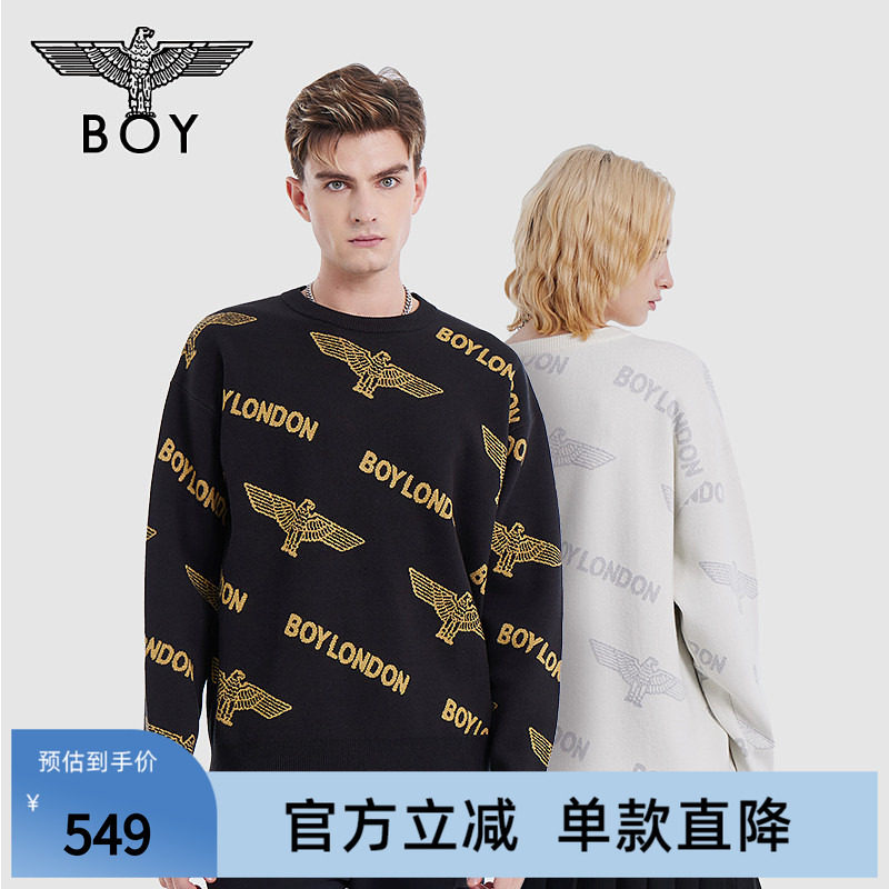 BOYLONDON秋季情侣款银丝线满印提花套头毛衣女毛衫针织衫N60901