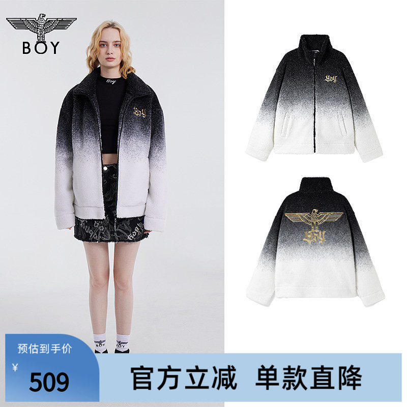 【粒子光年】BOYLONDON秋季情侣款渐变仿羊羔毛保暖外套N23026