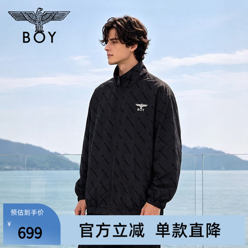 BOYLONDON春季男女同款宽松休闲潮牌满印简约立领夹克外套N23035