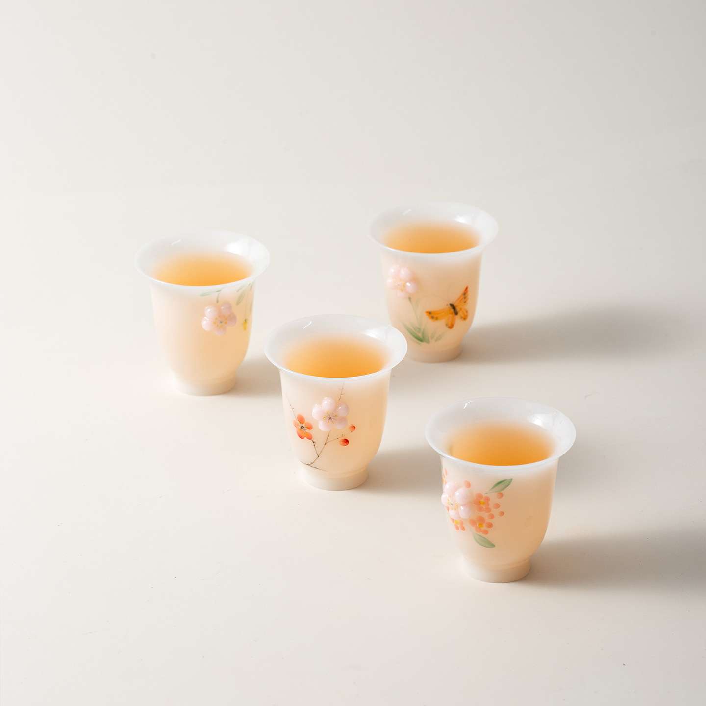 璞玉素烧纯手绘手捏花主人杯闻香杯女士茶杯立体花单杯冰种品茗杯