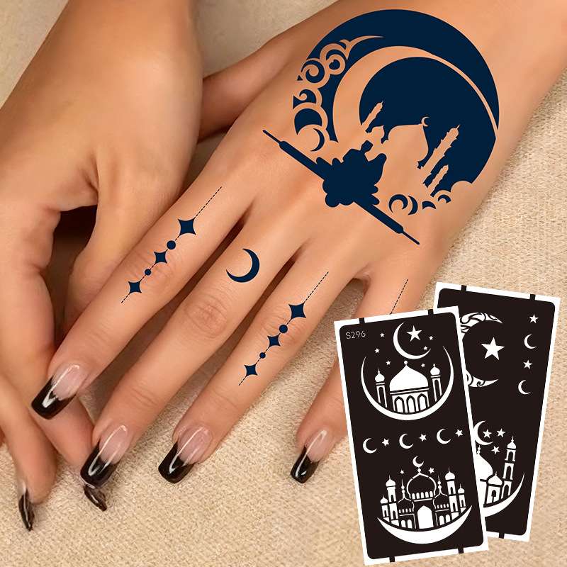 跨境镂空模板纹身模版海娜膏彩绘纹身贴Temporary tattoo stencil