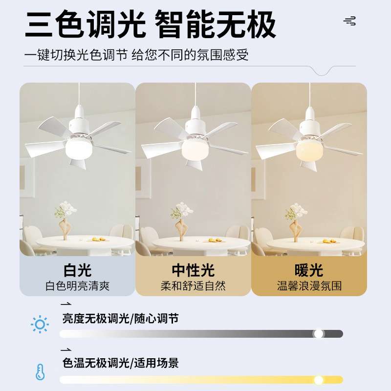 2024新款led风扇灯现代简约e27螺口照明加风扇一体家用餐厅卧室灯
