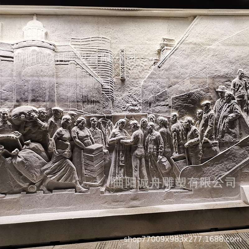 石雕浮雕黄金麻雕刻人物历史画面壁画墙深浮雕影壁室内外装饰摆件