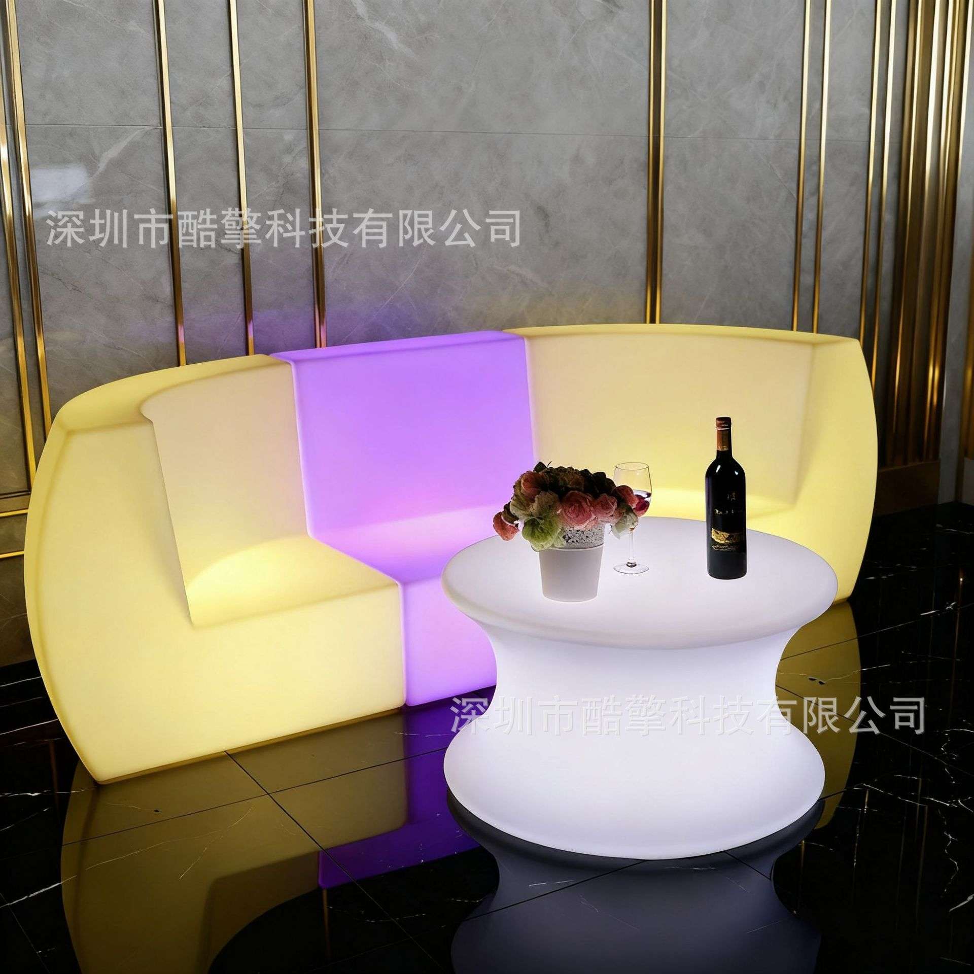 酷擎led发光桌子发光家具ktv茶几圆形台面桌椅酒吧矮茶几七彩遥控