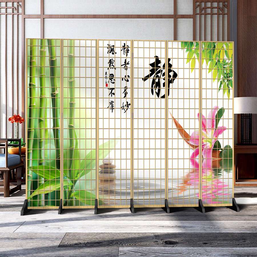 日式仿格子墙客厅卧室现代简约时尚折屏折叠双面办公主播背景装饰