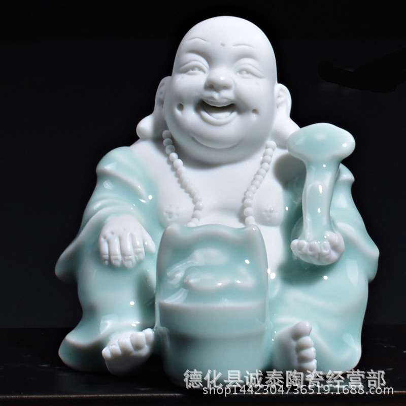 四不小和尚陶瓷摆件禅意哥窑茶宠青瓷茶玩创意车载和尚家居装饰品