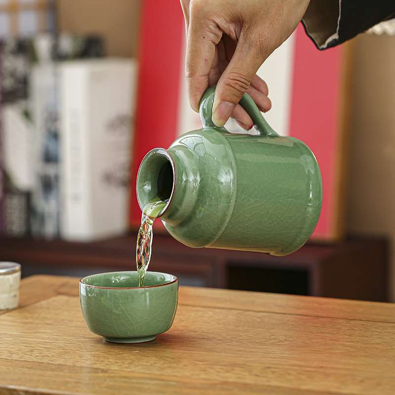 汝窑哥窑开片小暖壶家用带盖马克杯子大容量陶瓷暖手瓶办公泡茶壶