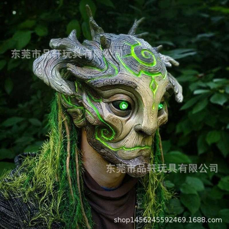 万圣节外贸绿精灵老头乳胶面具森林精灵面具头套化妆舞会派对道具