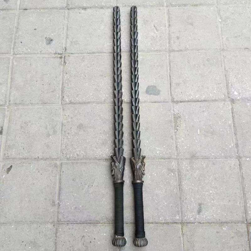 武术器械仿古做旧十八般兵器钢鞭双锏 龙头实心双鞭兵器麦穗鞭