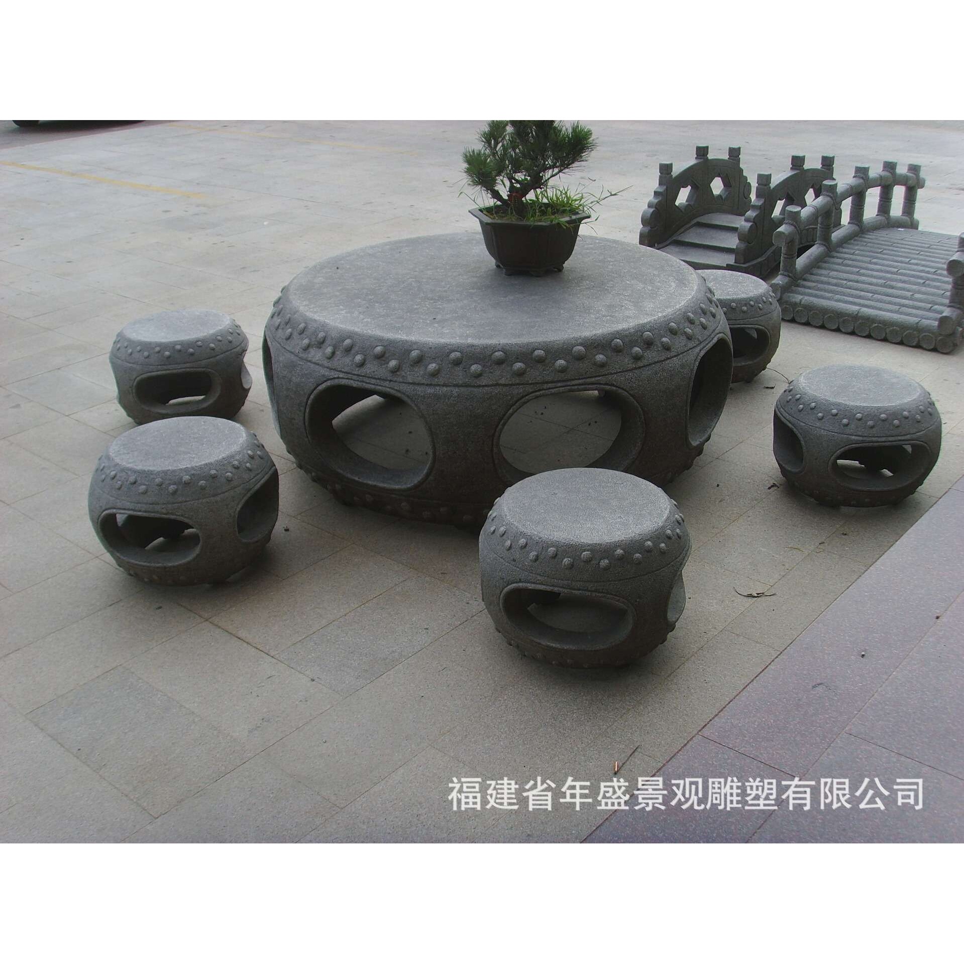 石桌石凳庭院户外摆设　古典中式建筑配套装饰摆件圆鼓桌鼓凳