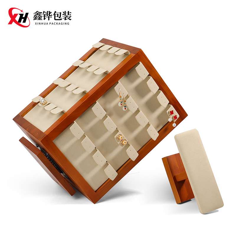 实木立体耳钉展示摆台旋转饰品展示架首饰直播台耳环珠宝陈列道具