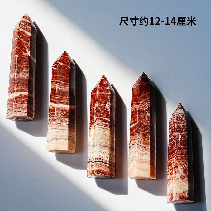 天然红纹石原石摆件霞石家居摆件六棱柱柱子摆件水晶消磁净化石