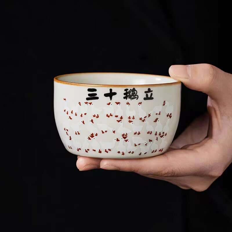 汝窑三十鹅立陶瓷茶杯主人杯创意大号个人专用高档品茗喝茶杯logo