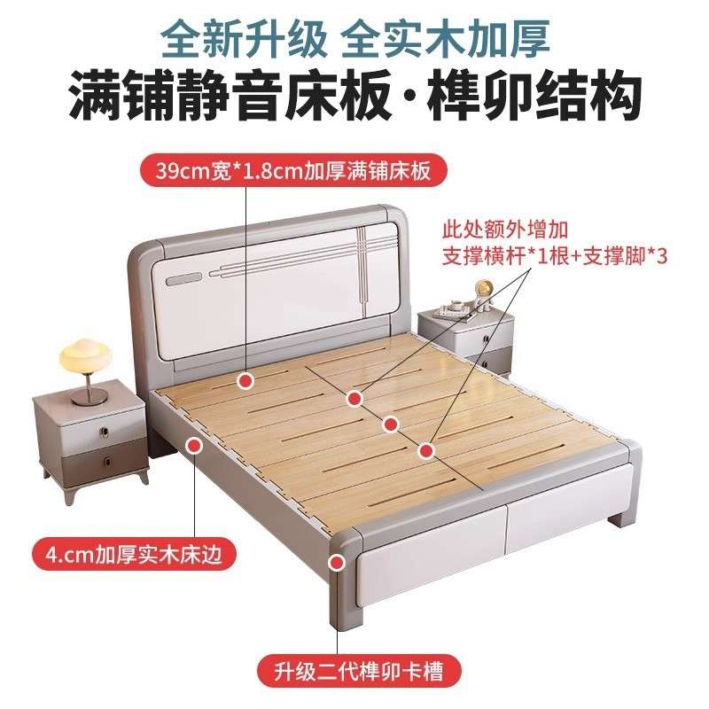 实木床1.2米单人床小户型1.8米简易经济型出租房1.5m主卧储物婚床
