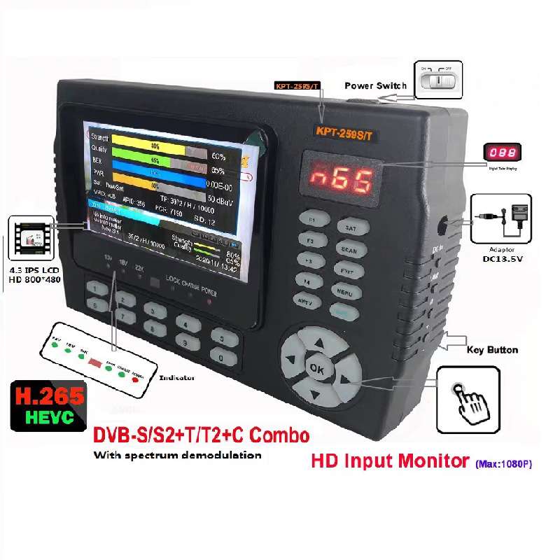 出口版4.3寸Combo(S2+T2+C)频谱分析寻星仪HD显示器监视器259ST