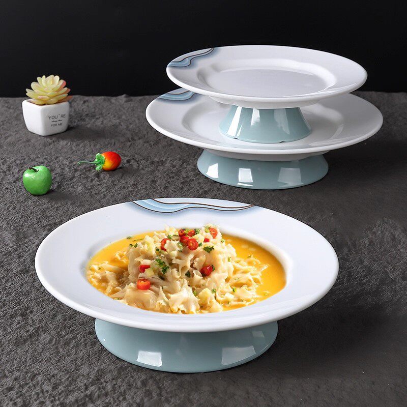 密胺酒店餐具高脚盘子大排档塑料圆盘创意饭店私房菜专用小炒菜盘