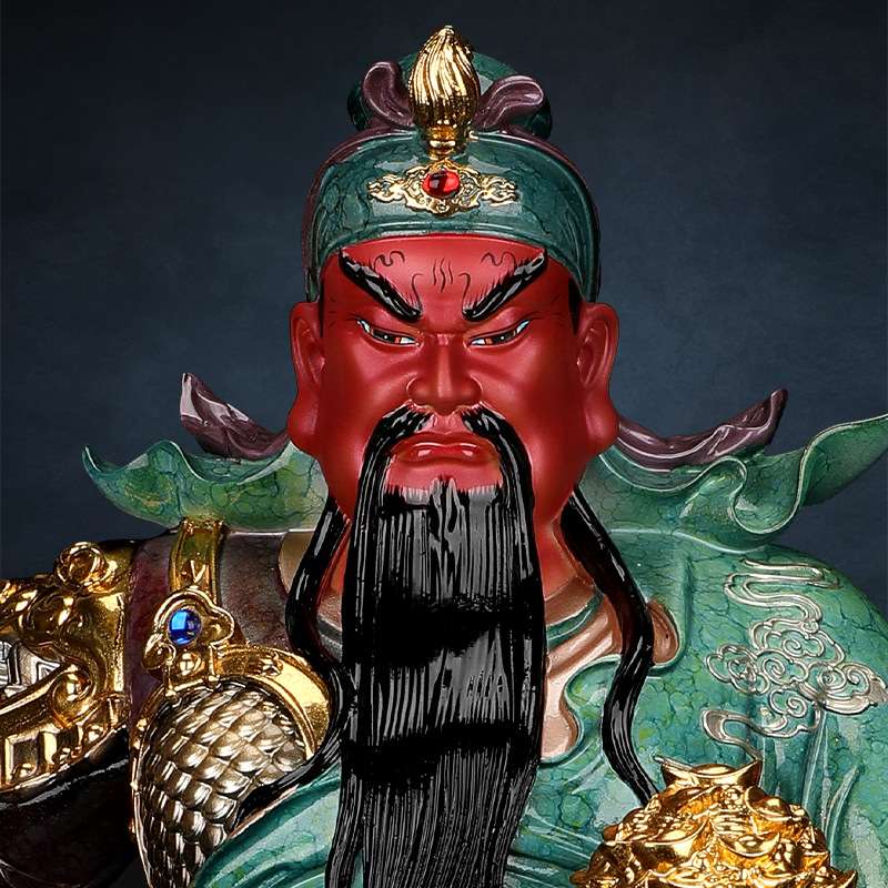 武财神关公神像供奉家用仿铜彩绿袍关二爷摆件办公室客厅
