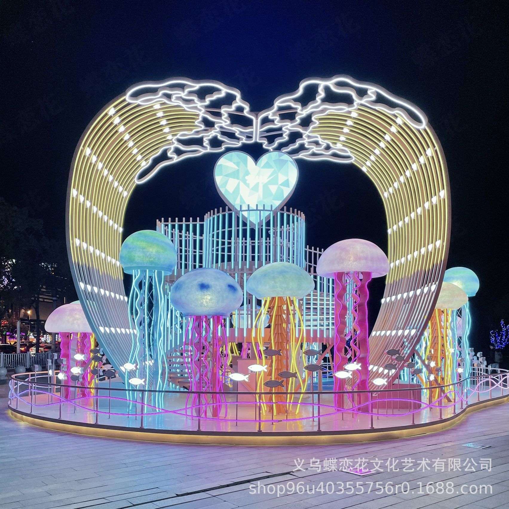 商业地产美陈 蝶恋花 超市夏季中庭装饰道具 创意亚克力灯光装饰