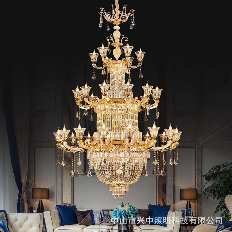 欧式客厅餐厅水晶全铜吊灯古典轻奢别墅大厅灯具酒店卧室法式铜灯
