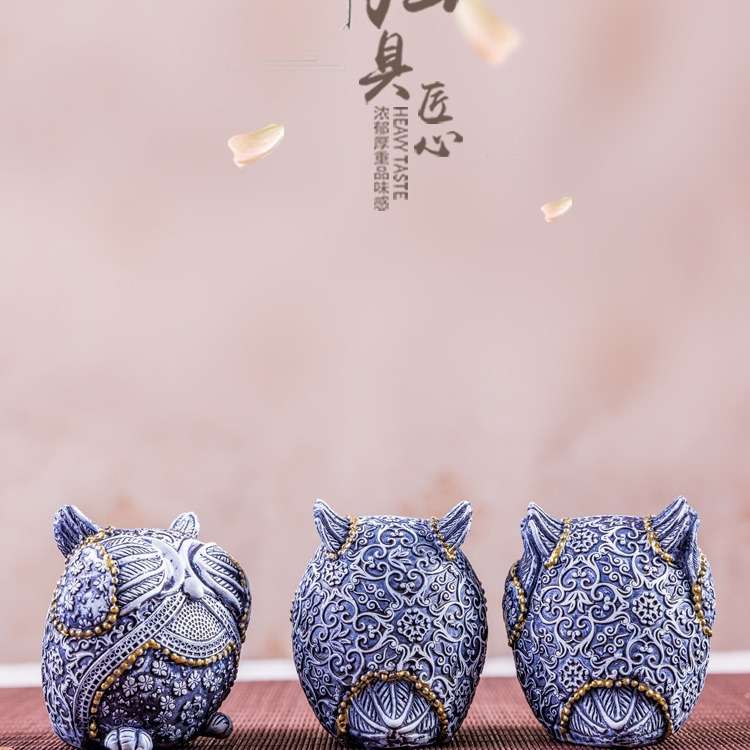 厂家直销zakka杂 迷你动物搁板摆设萌萌哒复古陶瓷猫头鹰家居摆件