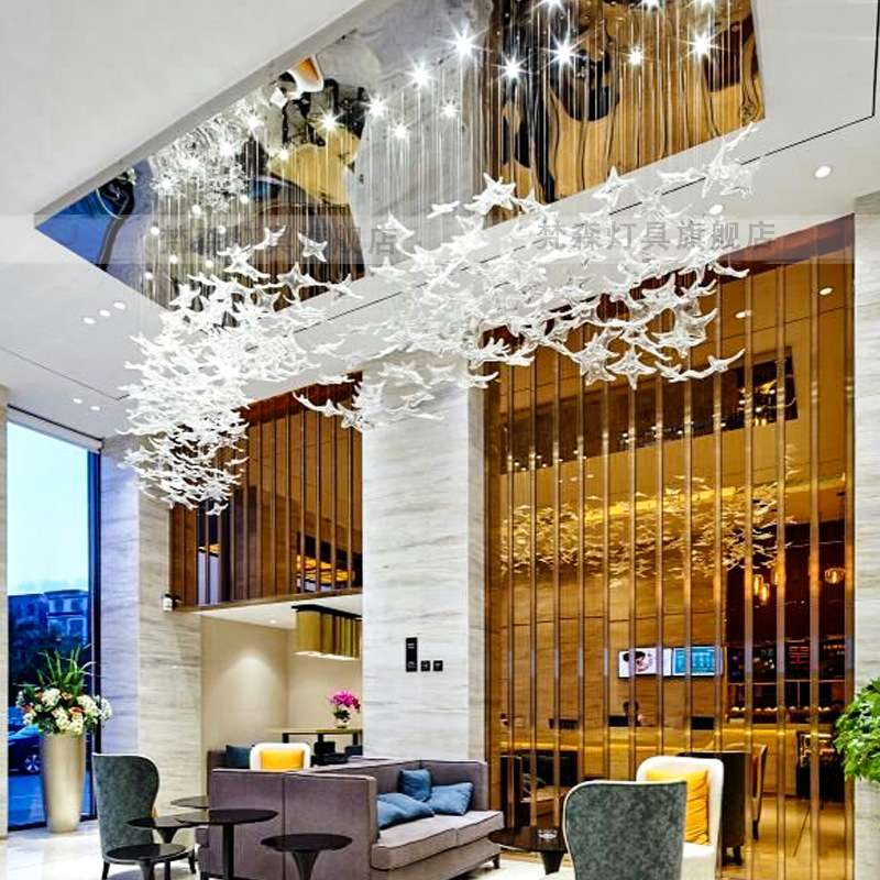 酒店大堂楼盘灯非标工程海星吊灯大型琉璃艺术水晶灯过道别墅吊灯