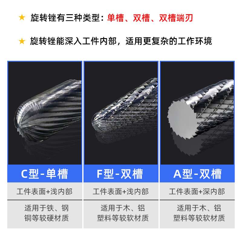 硬质合金旋转锉套装钨钢合金打磨直磨机木工旋转磨头6mm打磨钻头