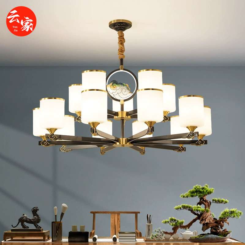 新中式全铜茶室茶桌吊灯禅意客厅餐厅办公室书房茶台灯复古灯具