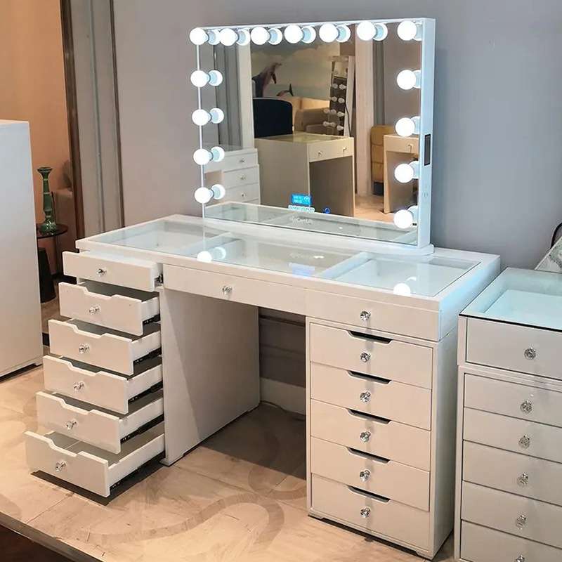 现货网红Dressing Tables化妆桌灯泡梳妆台一体柜