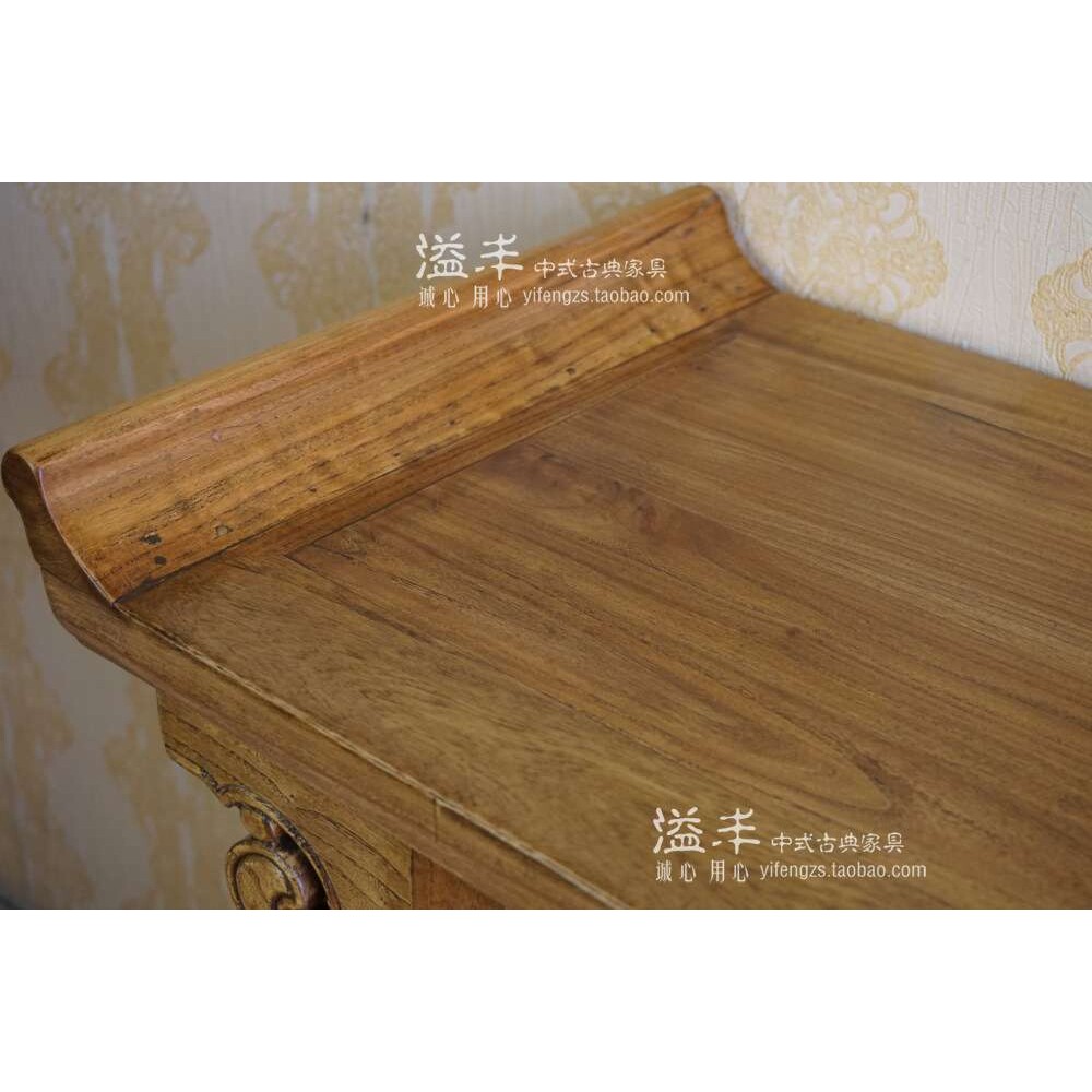 现代新中式仿古实木老榆木柚木色客厅翘头柜装饰玄关储物柜餐边柜