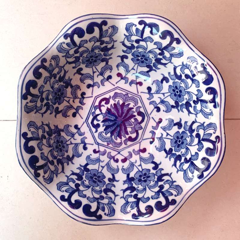 新中式菜盘深鱼盘汤碗青花瓷餐盘果盘景德镇陶瓷餐具创意水果盘