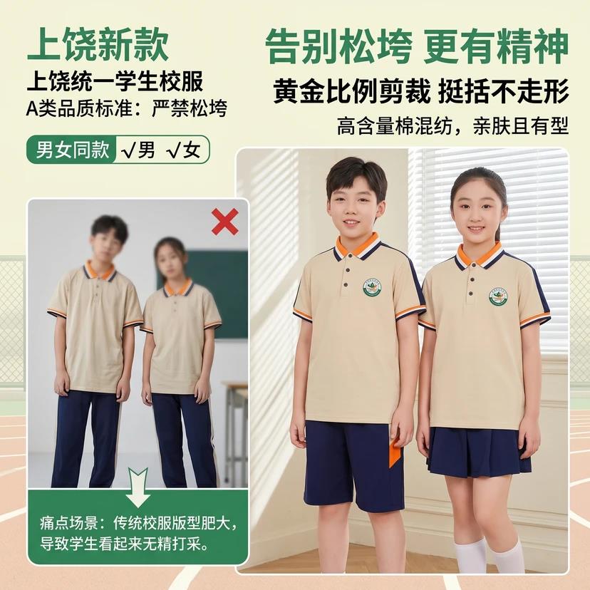 江西省上饶市校服夏季套装运动透气统一短裙短袖短裤短裙中小学生图片