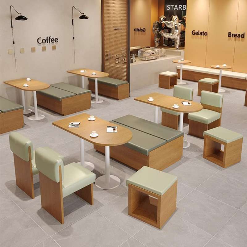 面馆咖啡厅靠墙卡座沙发无靠背长条凳小吃甜品奶茶店桌椅组合实木