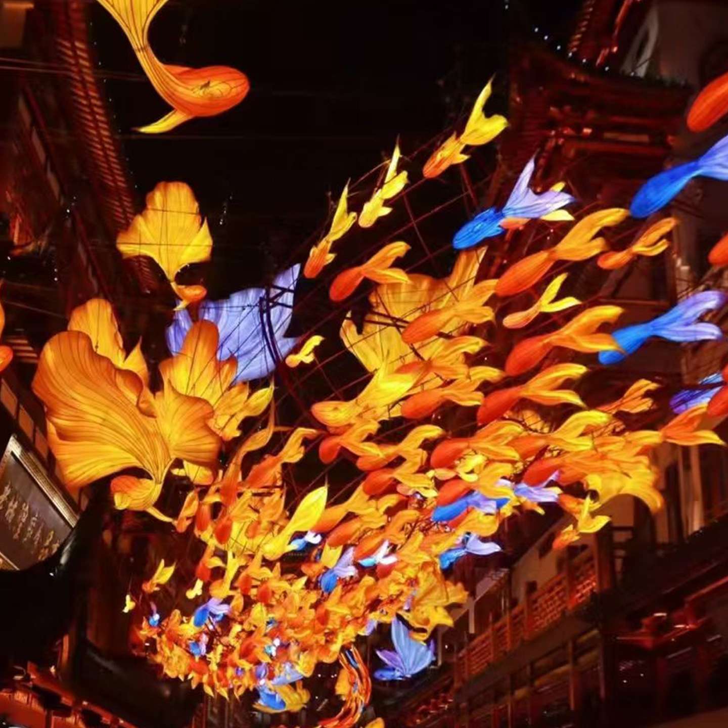 豫园网红花彩鱼灯 锦鲤鱼灯街道夜市 中秋国庆景区花灯古镇装饰