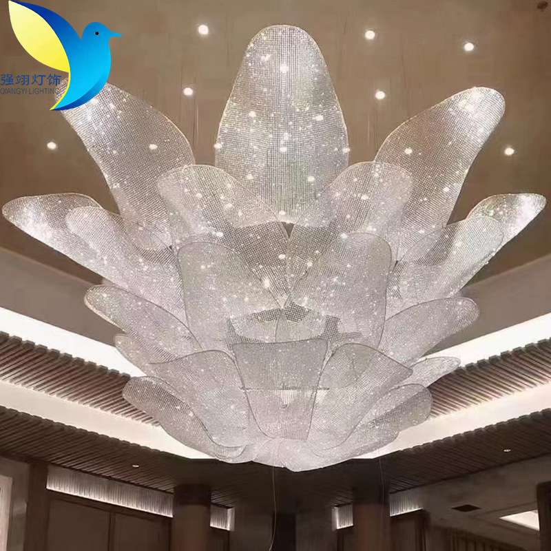 菠萝珠水晶编织吊灯浮云灯漂浮灯编织水晶网灯云朵灯酒店别墅晶网