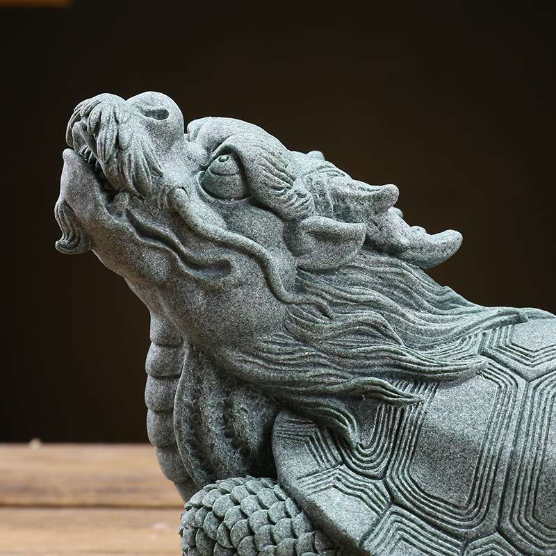 国风青砂石瑞兽龙龟摆件动物创意客厅书房茶室水族鱼缸造景装饰品