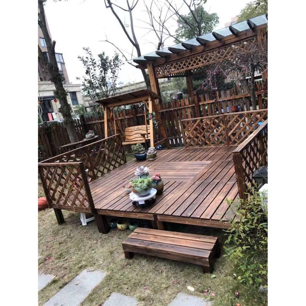 户外露天院子露台室外木板花园阳台实木地板碳化木防腐木庭院平台