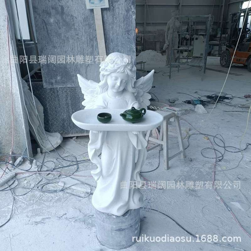 欧式墓碑汉白玉小天使雕像摆件天然大理石人物雕刻家居户外装饰品