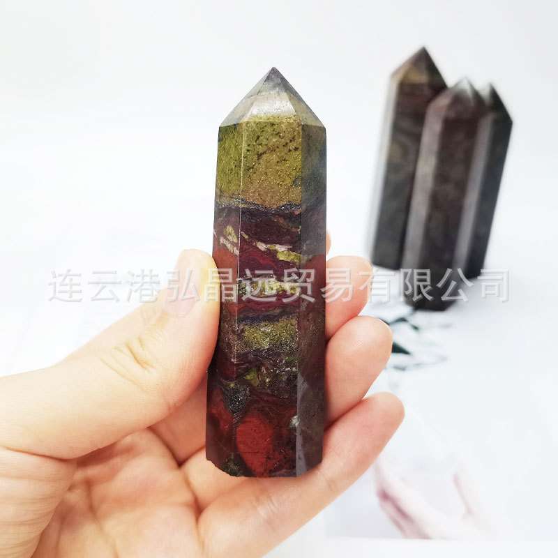 弘晶远水晶天然龙血石六棱柱龙血石水晶柱单尖柱原石打磨厂家