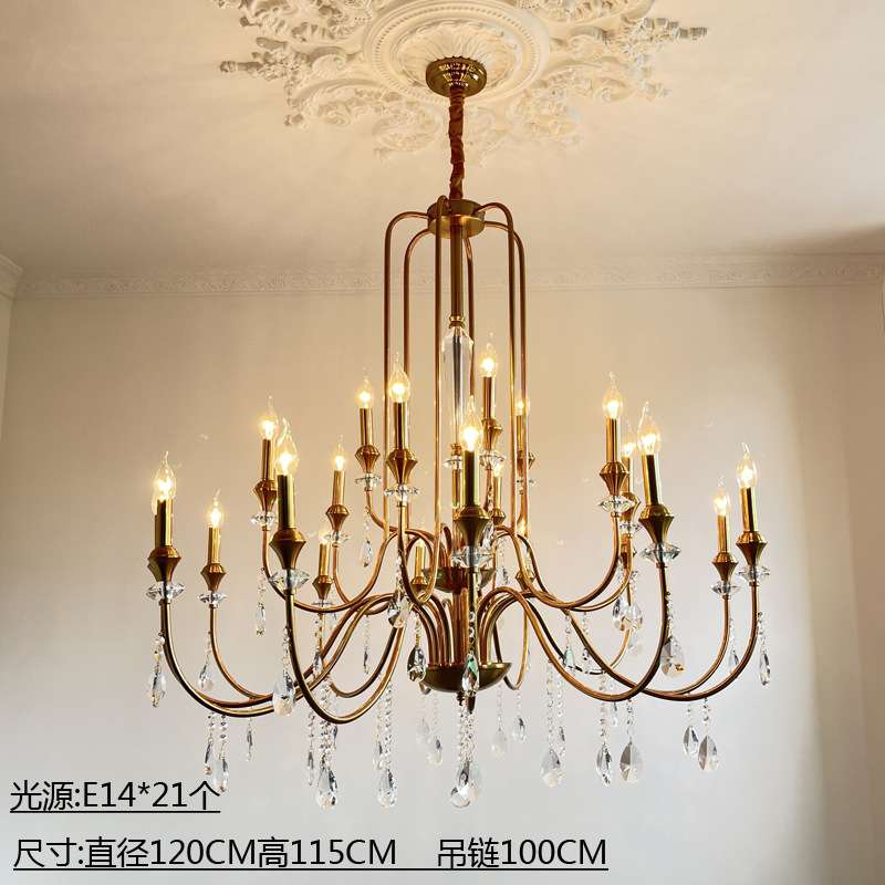 法式loft复式楼挑高别墅客厅水晶大吊灯意式中空楼铁艺楼梯长吊灯