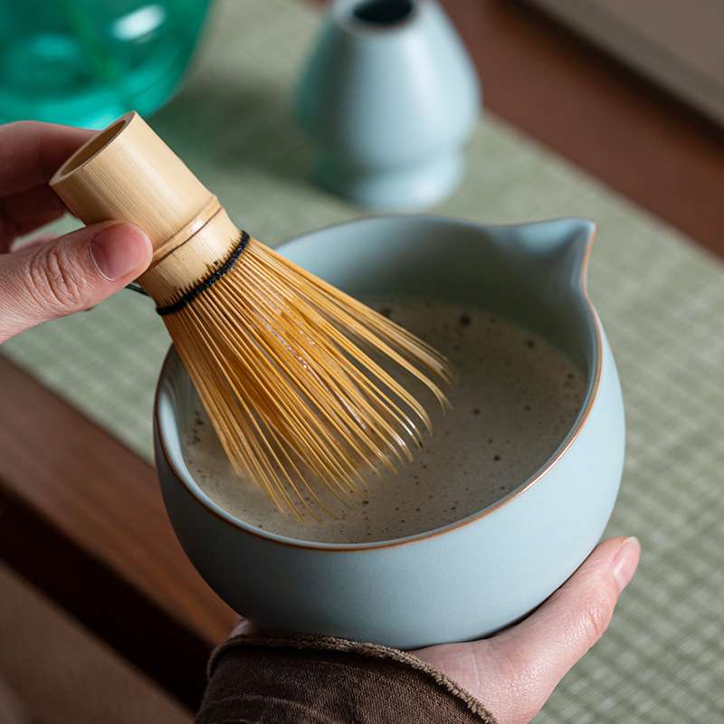 汝窑开片抹茶碗带嘴打抹茶工具刷点茶碗抹茶杯搅拌器茶筅器具套装